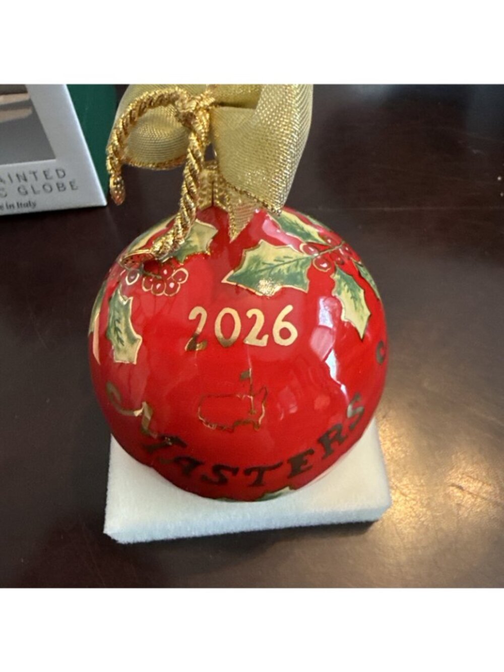 Masters Golf 2026 Ornament Ceramic Globe Hand Painted Red - Picture 2 of 4